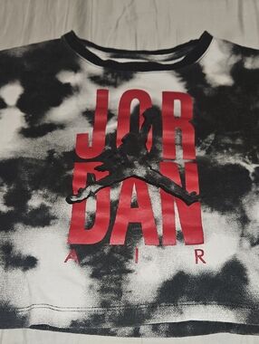 Jordan Tie-Dye Graphic Tee - Black White with Red Logo